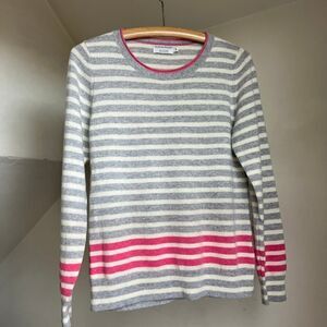 Gleneagles Of Scotland 100% Cashmere Sweater Striped Pullover Grey Pink Crewneck